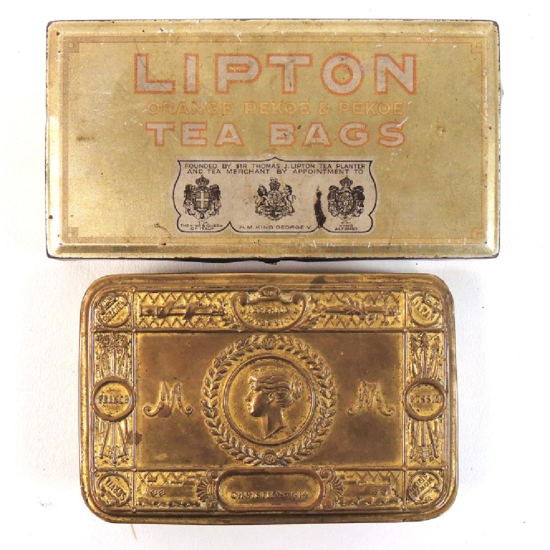 1914 Christmas tin with Lipton Tea Bag Tin: 1914 Christmas tin with Lipton Tea Bag Tin