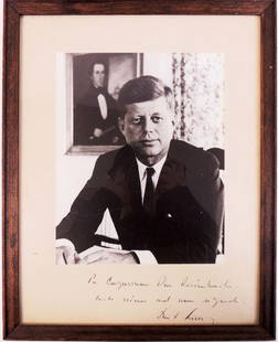 Signed Photo - President Kennedy: From Estate of Congressman Dan Rostenkowski. Congressman Rostenkowski and President Kennedy were personally close and the message and autograph appear consistent with known original notes and autograp