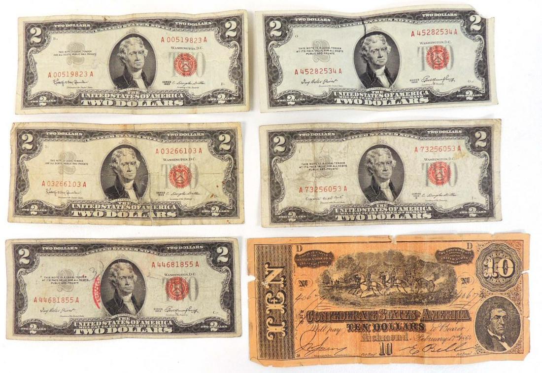 Lot of U.S. Notes: with Facsimile Confederate Note