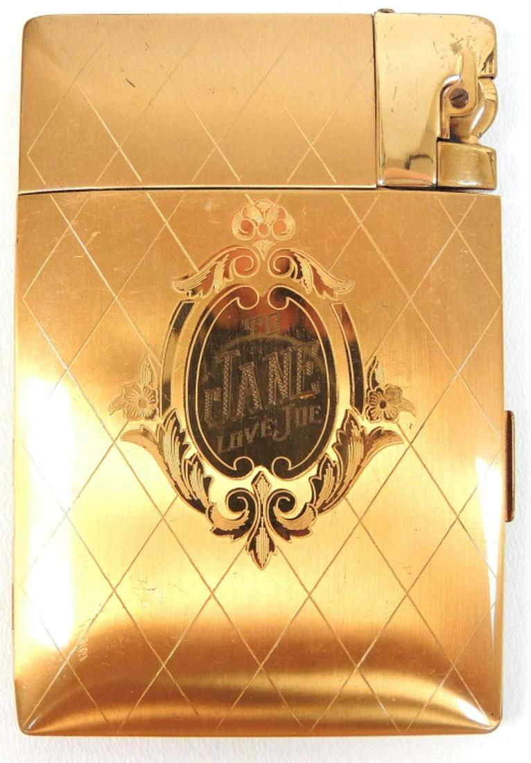 Elgin Lite-O-Matic Cagarette Case & Lighter: Inscribed "To Jane Love Joe"