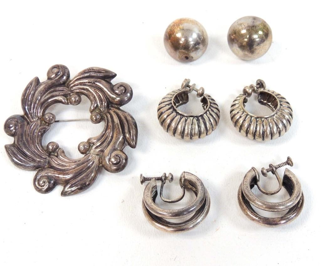 3 Pair Sterling Earrings & Brooch (1 of 6)
