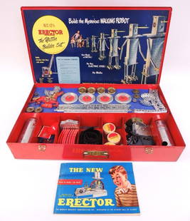 Erector Toy Set in Metal Case w/ Manual: Appears Complete