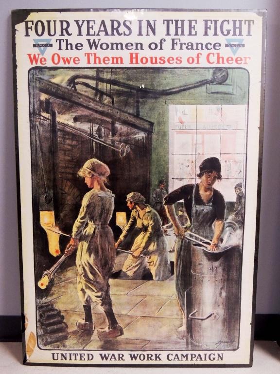 Women of France WWI YMCA Poster: United War Work Campaign. YWCA. World War I era. Propaganda poster. 29" x 43" LOCAL PICK UP OR 3RD PARTY SHIP ONLY