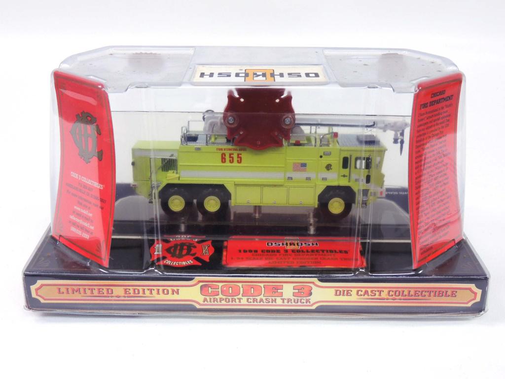Code 3 Truck - Oshkosh Airport Crash Truck: Chicago O'Hare Airport Crash Truck. Die Cast Fire truck. New old stock in original box. CFD, Chicago Fire Department. (7:06pm CST Anticipated Sale Time)
