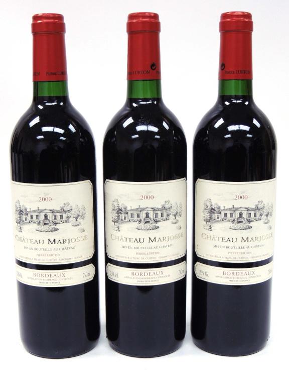 Wine - 2000 Chateau Marjosse Bourdeaux (3): 3 Bottles (1 Lot), 750ml, 87/100, Cellar-kept, Temperature, humidity and vibration controlled.