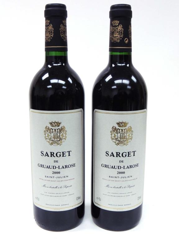 2000 Chateau Sarget de Gruaud Larose St. Julian: Wine - 2 Bottles, 1 Lot. 750ml, 85/100. Cellar-kept, Temperature, humidity and vibration controlled. (7:15pm CST Anticipated Sale Time)