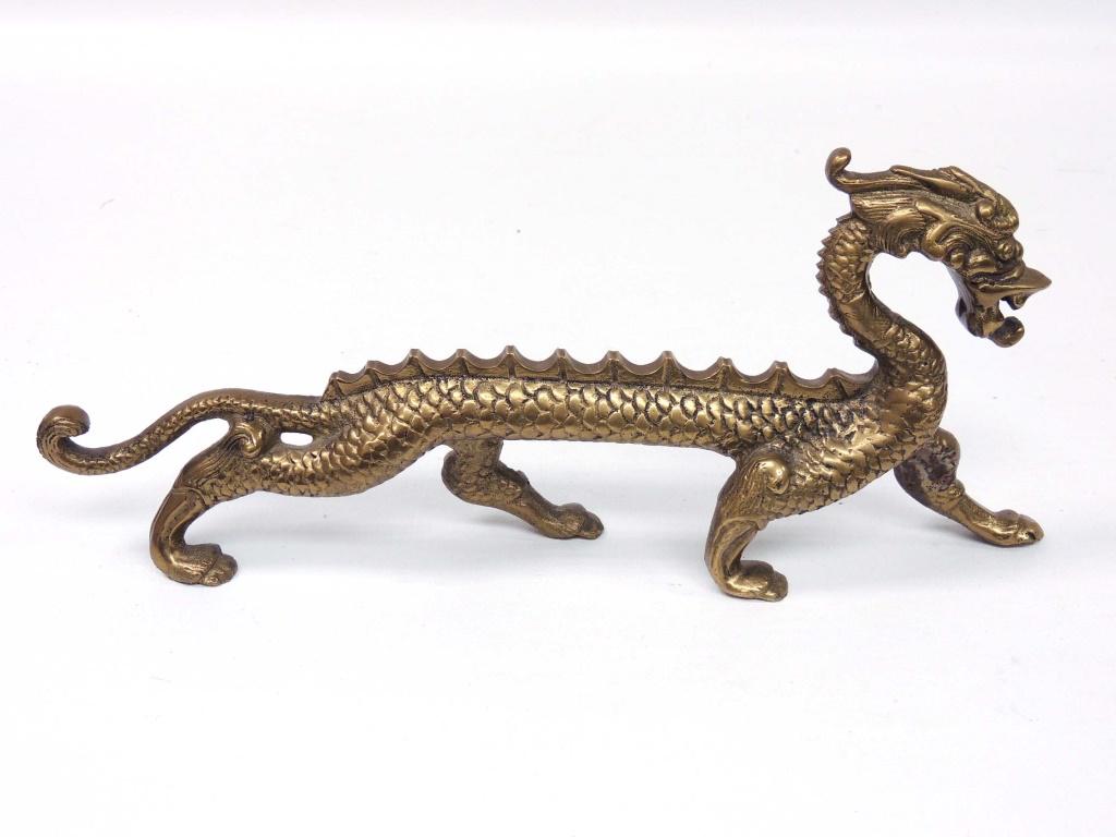 Brass Dragon: 12" x 5". Made in Hong Kong.