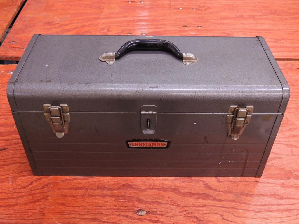 Vintage Craftsman Tool Box w/ tray: Some Tools / hardware included. Some staining. Local Pick up or Third Party Shipping Only.