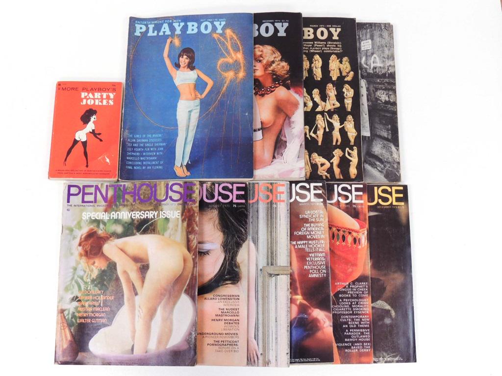 Adult / Educational Magazines & Signed Bunny Photo: Playboy, Penthouse, Adam, Nugget and more. With Signed 8 x 10 Photo of Playboy Miss October (Not her real name, I think), 1989, Karen Foster.