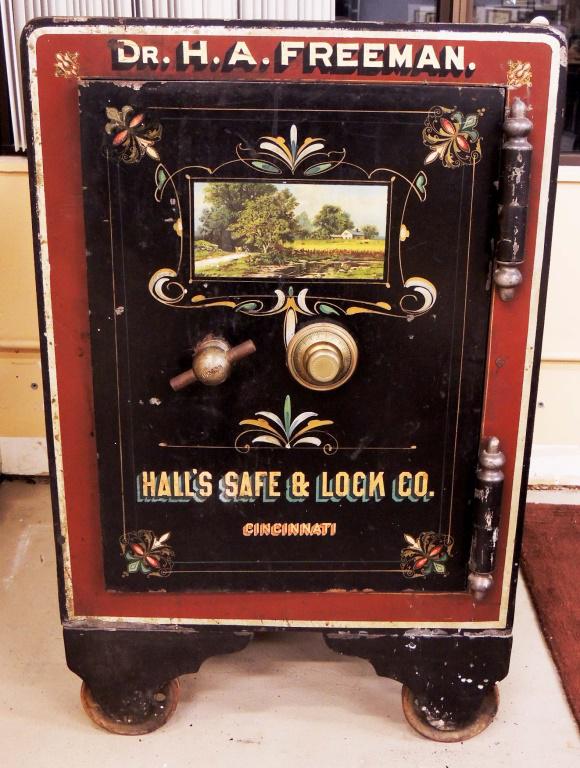 Antique Safe - Hall's Safe and Lock Co., Cincinnati, OH: #105480. Owned by Dr. H. A. Freeman of Evanston, IL. Unlocked, but Combination isn't known. * * Local Pick-up or Third Party Shipping Only * * 800+++ lbs. 22w x 23d x 35"h