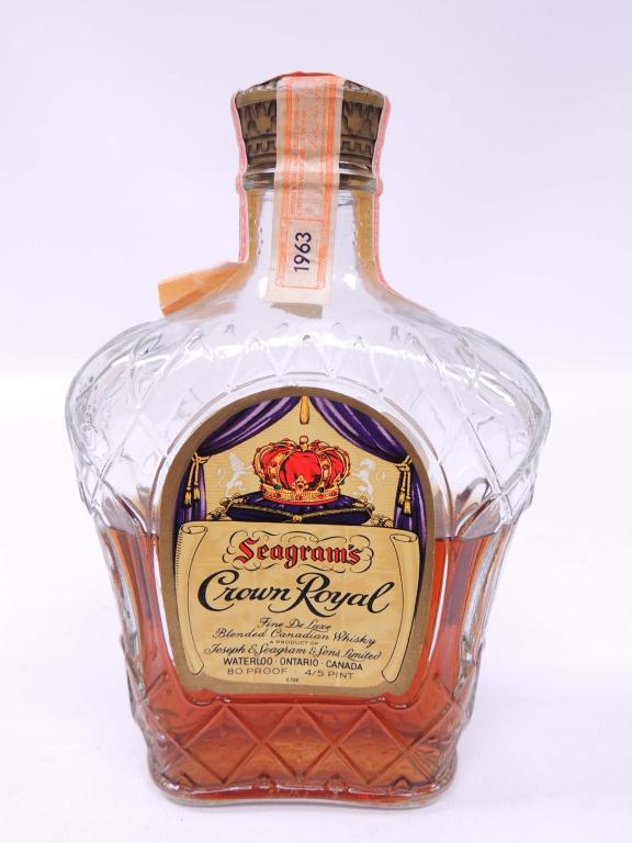 Crown Royal 1/2 Full 1963, 80 Proof: Crown Royal 1/2 Full 1963, 80 Proof. **If you will need bottles shipped, please speak with Ian before bidding**