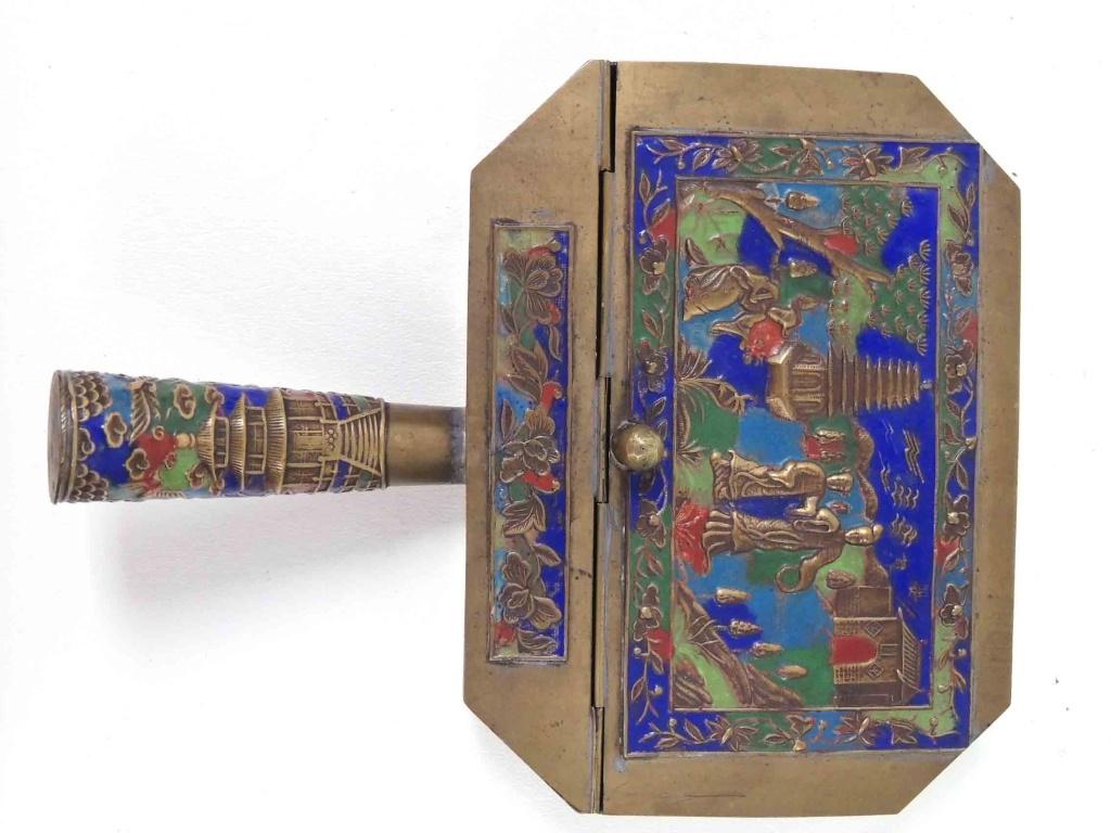 Chinese Brass Tray w/ Handle: inlay