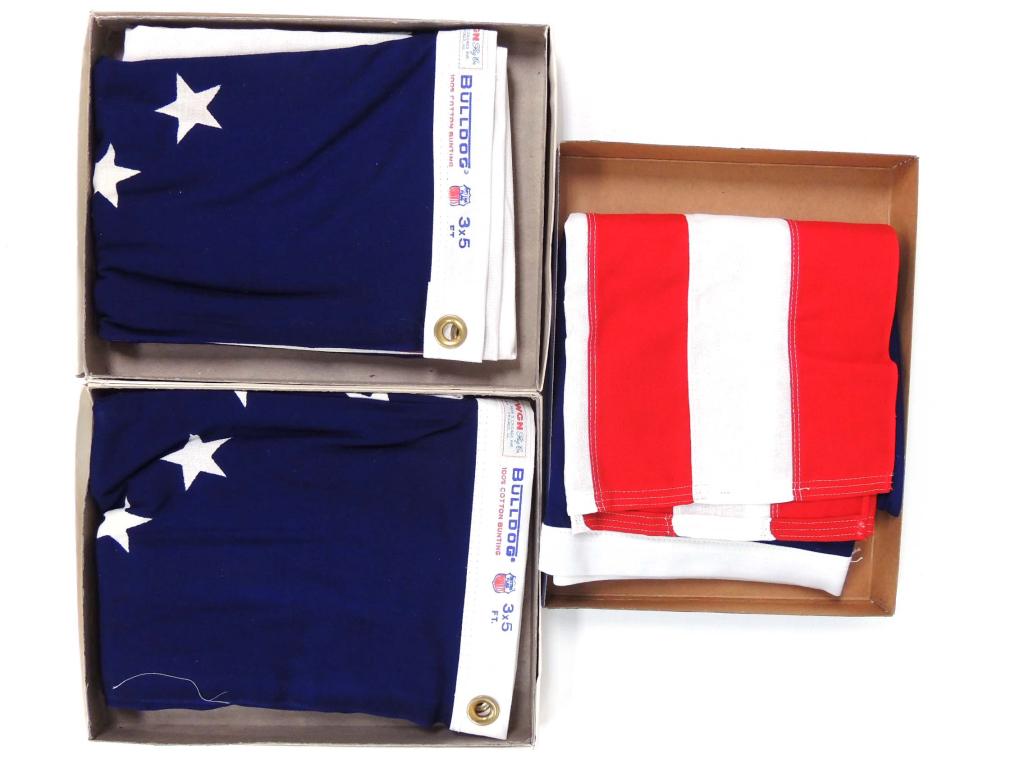 American Flags in Boxes - Lot of 3: 3x5'. Your neighbor probably only has 1 or 2 flags.