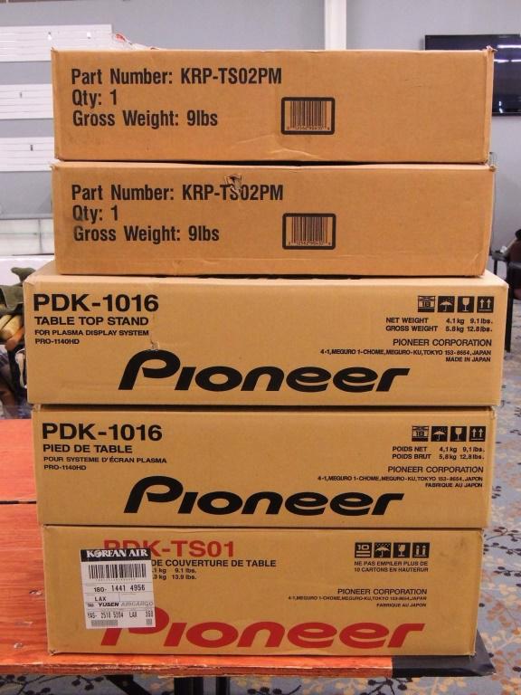 Pioneer Stands & Bases: Includes Pioneer PDK-1016 tabletop stand for plasma display (2), Pionner PDK-TS01 tabletop stand, Pioneer PRO101FD base for plasma tv (2), & Pioneer bases