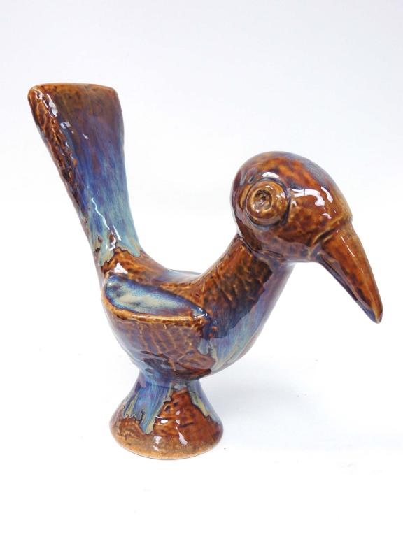 Gerd Hiort Petersen (1937) Soholm Porcelain Bird: 1960s Soholm Bird by Gerd Hjort Petersen (aka Gert Hjort Petersen), MCM Soholm Studio, Blue Glaze - Rare Color. Denmark. Signed. Petersen was the first female pottery intern of Michael Andersen and So