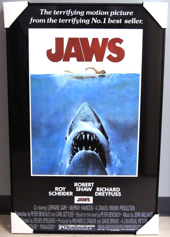 Framed Jaws Movie Poster: Excellent condition. Local Pick up or Third Party Shipping only.