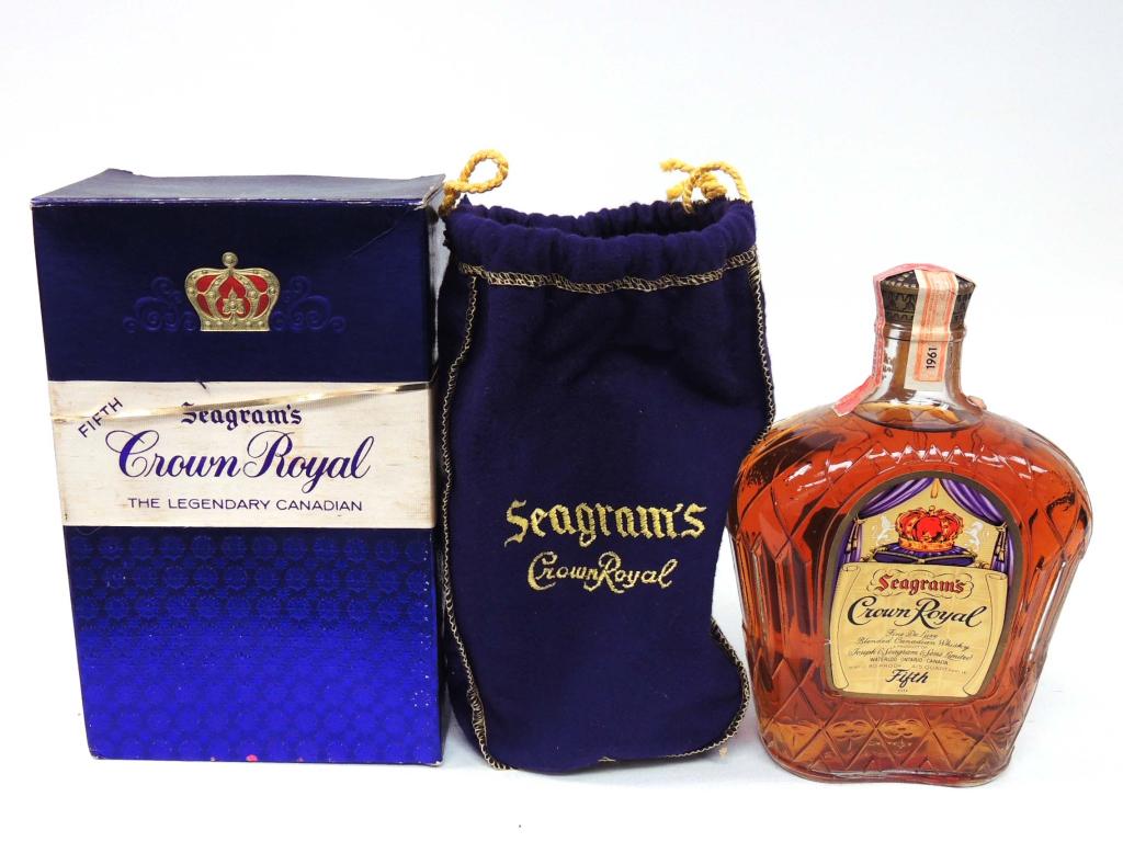 Crown Royal, 1961: With box and bag. Sealed. Please talk to Ian before bidding on bottles, if you may need shipping.
