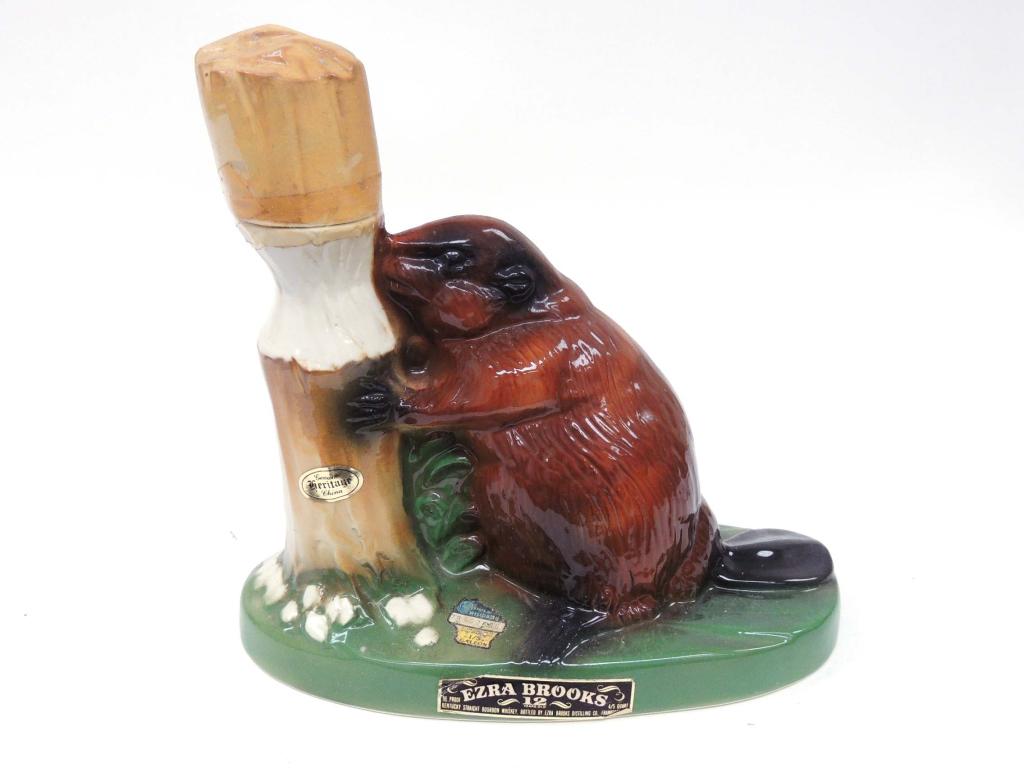 1972 Ezra Brooks 12 Year Old: Beaver Decanter. Please talk to Ian before bidding on bottles, if you may need shipping.