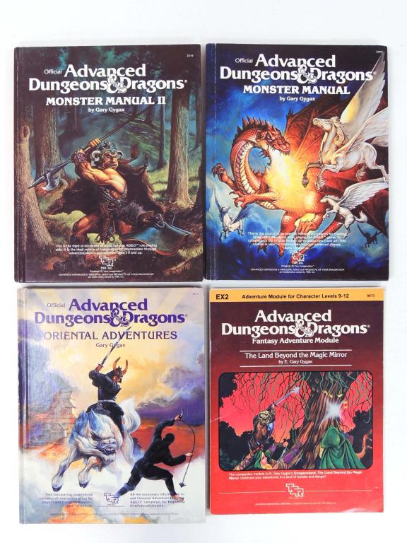 D&D Books & Module by Gary Gygax: Oriental Adventures, Monster Manual, Monster Manual II, Adventure Module: Land beyond the Magic Mirror (Ex 2)