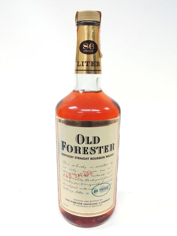 Old Forester Whiskey Bottle: 1985, 86 Proof. 1 Liter.