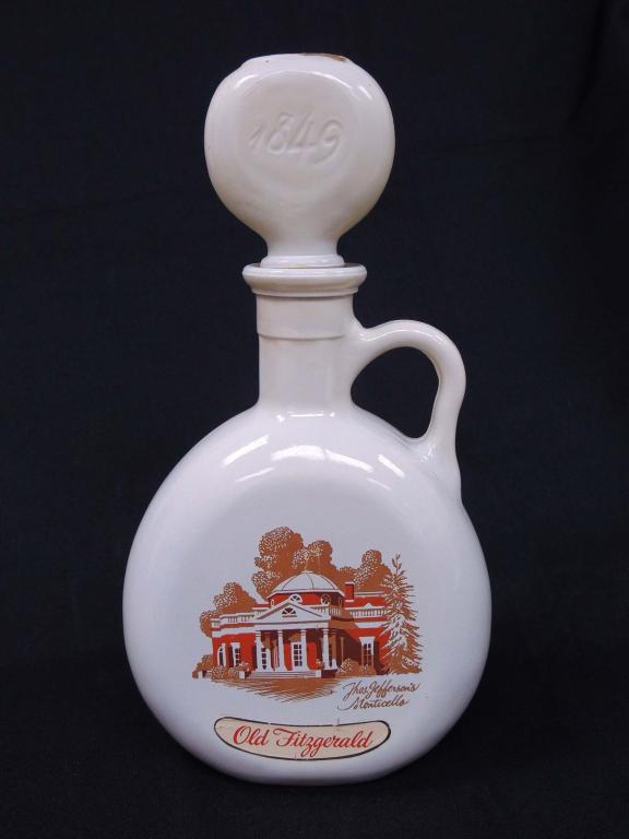Old Fitzgerald Monticello Whiskey Decanter: 1962-1968, 6 Year Bottled + Bond Small tear in seal