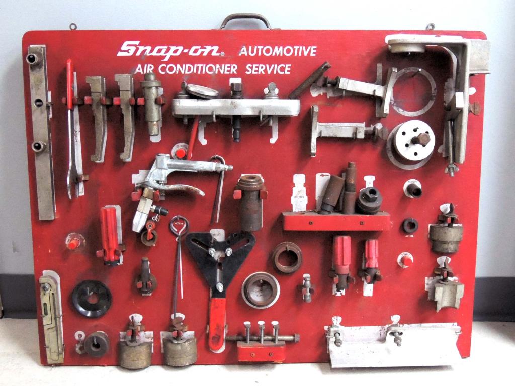 Snap-On Display Board, Almost complete: Air Conditioner Service Display sign with tools and accessories. 32 x 24". Local Pick up or Third Party Shipper ONLY.