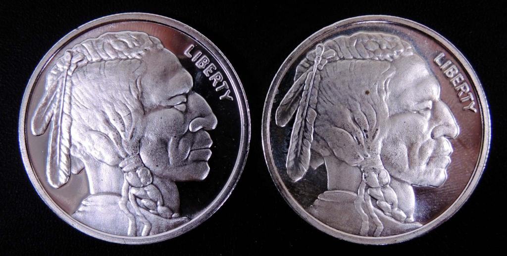 Buffalo Silver Rounds (2): 2 Buffalo silver rounds, each 1 troy ounce of 0.999 fine silver.
