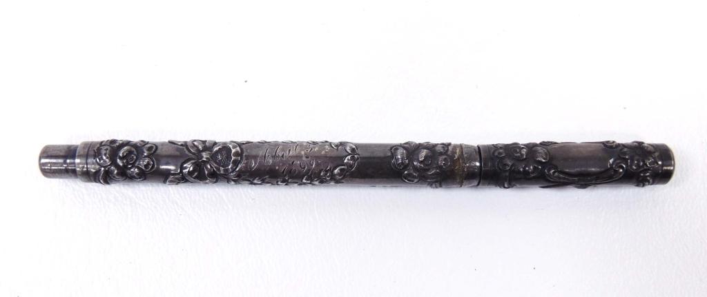 The Swan Pen - Sterling Fountain Pen: Engraved 4-5-1899. Pen - Patented 1888. Nib: "Mabie Todd." Mobie, Todd & Bard New York.**UPDATE 3/19/20 1:37 pm --- This afternoon, a A previewer identified a small crack in the underside of the nib, 