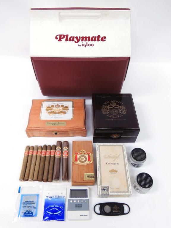 Assortment of Cigars & Cigar Boxes: Davidoff, Macanudo, Upman... Cigars appear dry.