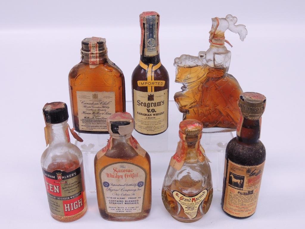Vintage Mini Bottle Lot: Some evaporated, many sealed, includes 1 unopened vintage Miller beer can
