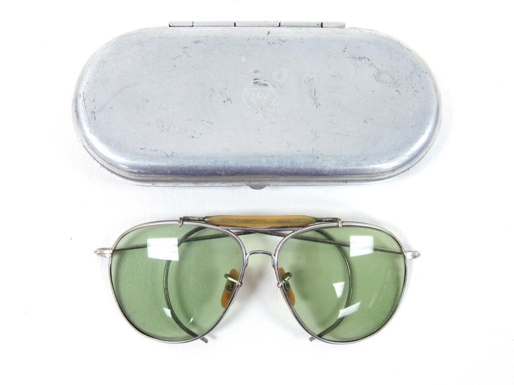 WWII Bausch & Lomb Pilot's Sunglasses: Includes original case, case & glasses are marked