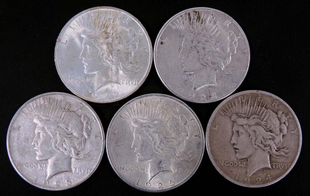 Peace silver dollars (5) (1 of 2)