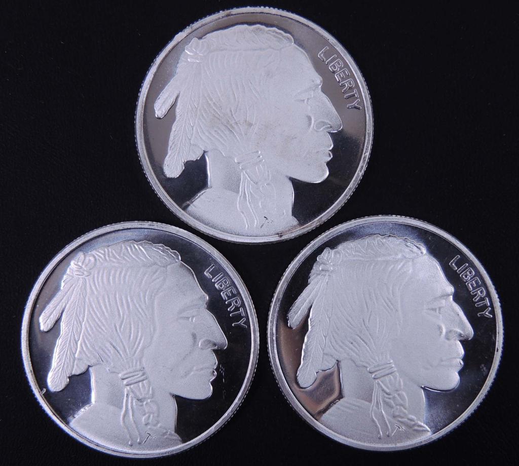 BU Buffalo/Native American silver rounds (3) (1 of 2)