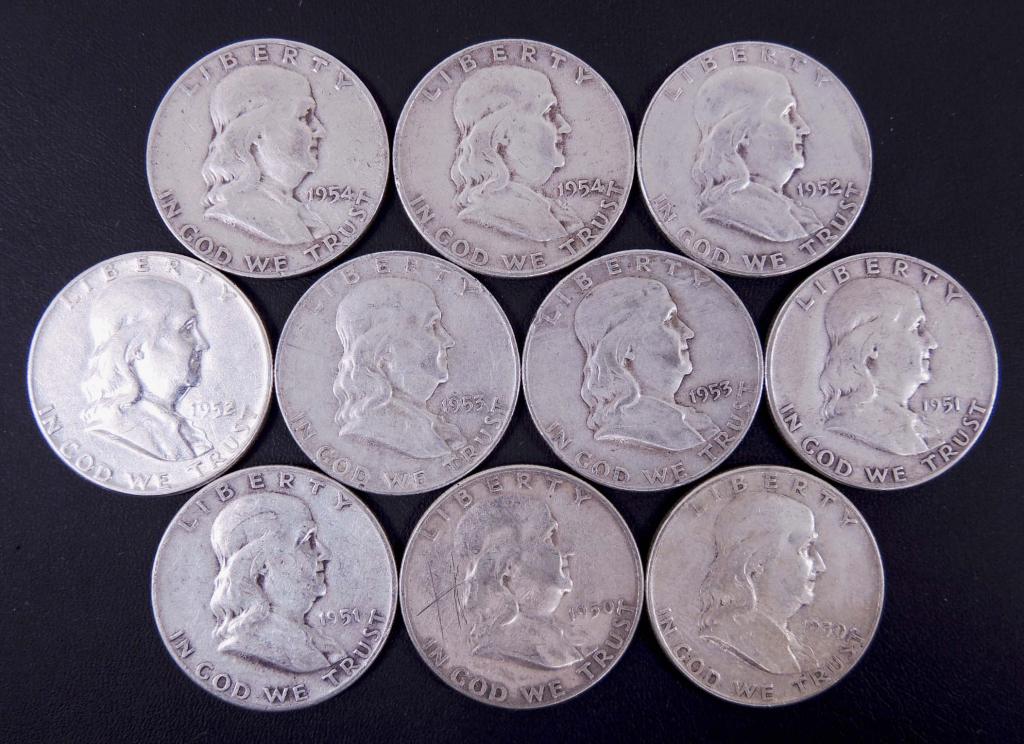 1950s Franklin half dollars (10) (1 of 2)