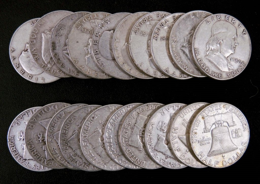 Franklin silver half dollars (20) (1 of 1)