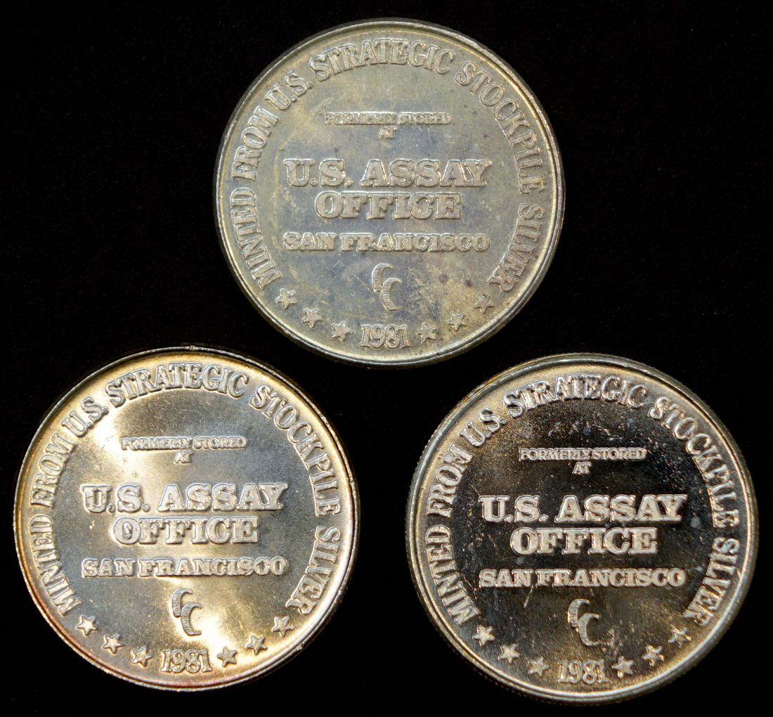 Three - 1981 U.S. Assay 1 ozt Silver Rounds (3) (1 of 2)