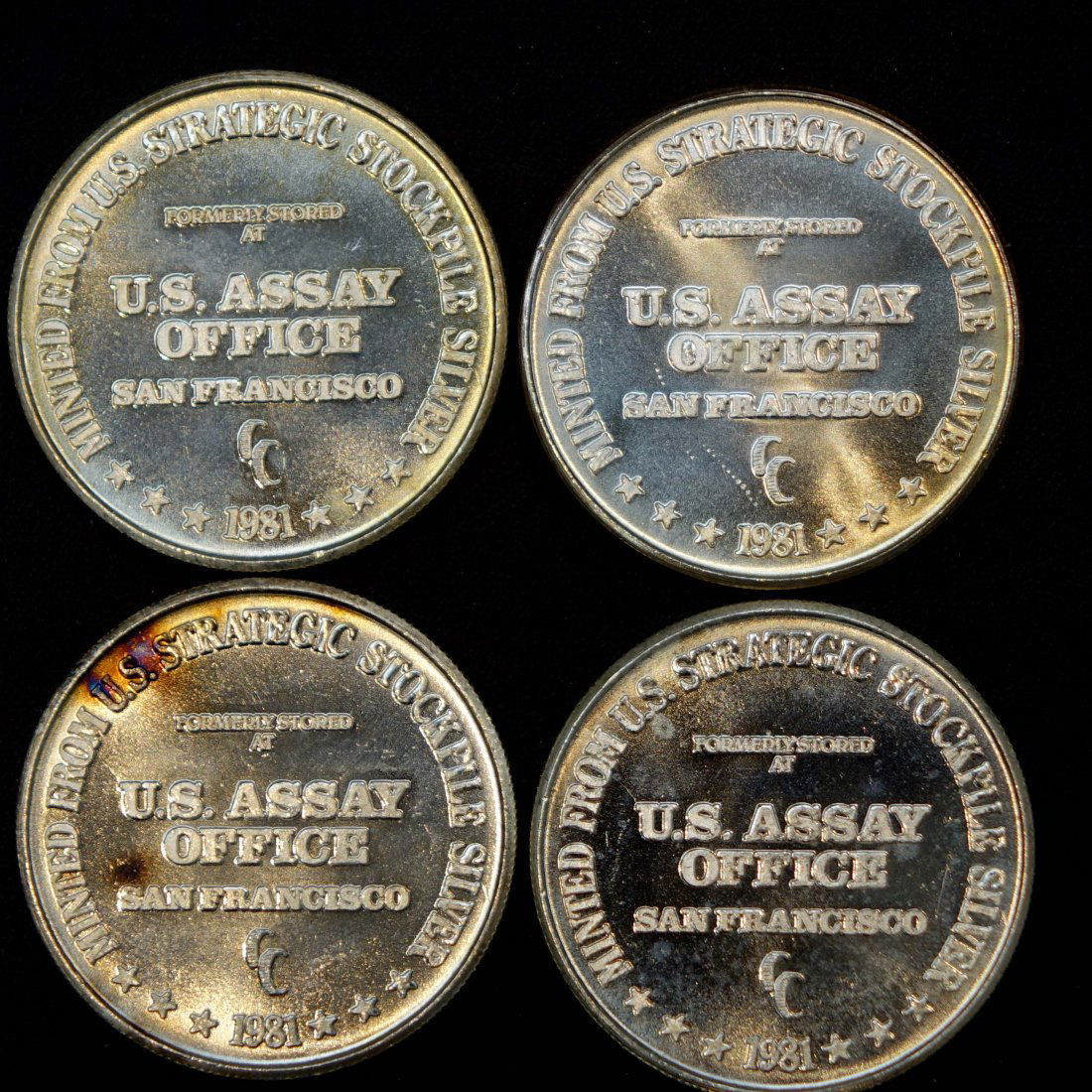 Four - 1981 U.S. Assay 1 ozt Silver Rounds (4) (1 of 2)