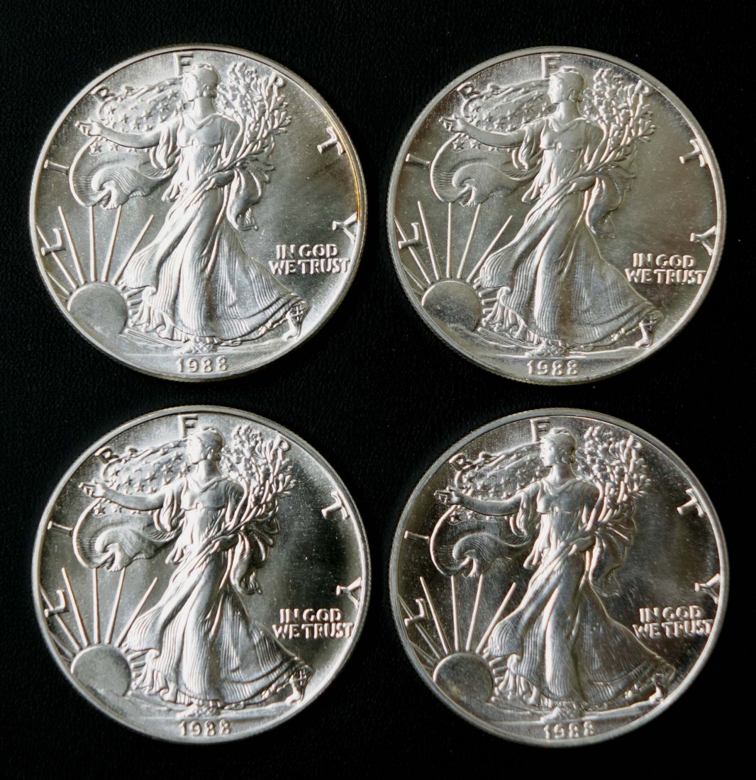 1988 US $1 Silver Eagle bullion coins (4) (1 of 2)