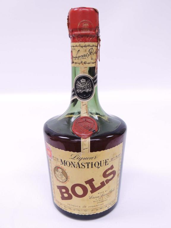Bottle - Bols Monastique Liqueur: Bottle - Bols Monastique Liqueur, 25/32 quart, 86 proof, Argentina, sealed.