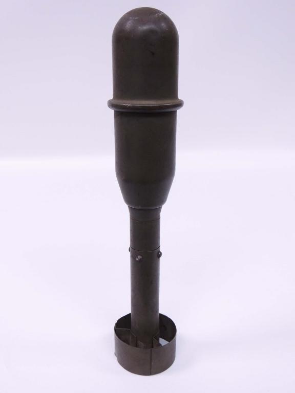 WWII Rifle Grenade (Inert) -Original Olive Paint: WWII Rifle Grenade (Inert) - original olive drab paint. Stamped "F" at midsection. 11" long, approximately 2" diameter.