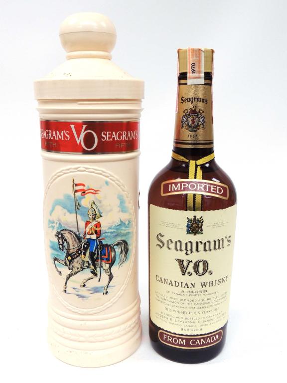 Seagram's VO Canadian Whisky Bottle, 1970: In Plastic Canister. 86.8 Proof. 4/5 Qt. Sealed