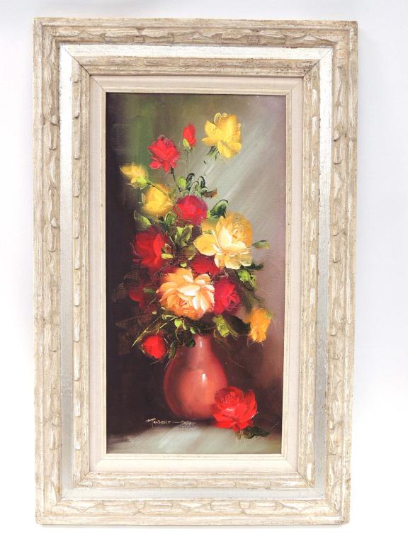 Art - oil on Canvas by Robert ______ (?): Flowers, 21 x 33".