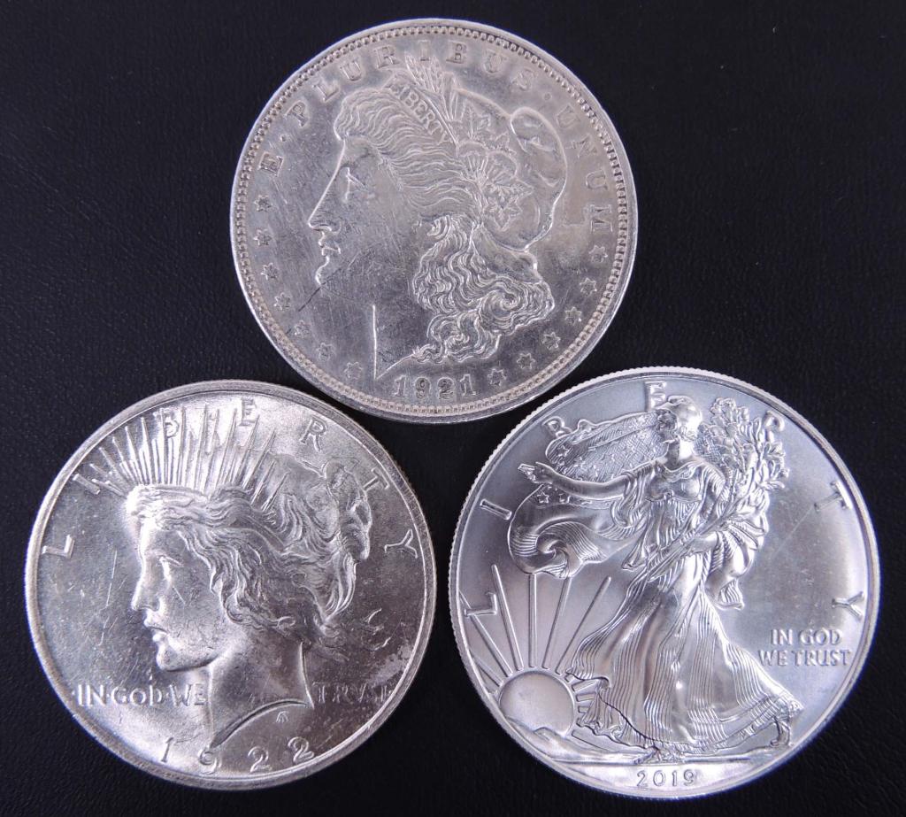 3 Coin Lot: Morgan, Peace, Silver Eagle (1 of 2)