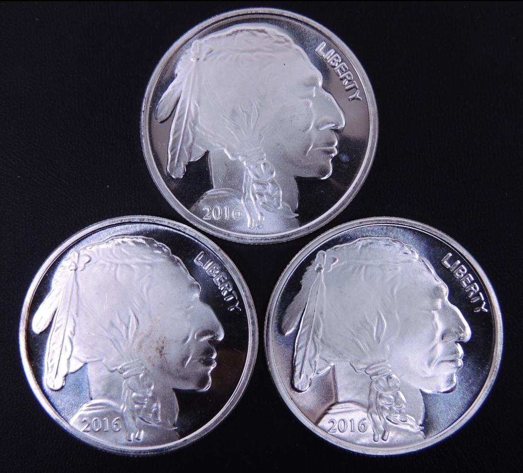 (3) 2016 Buffalo/Native American Silver Rounds (1 of 2)