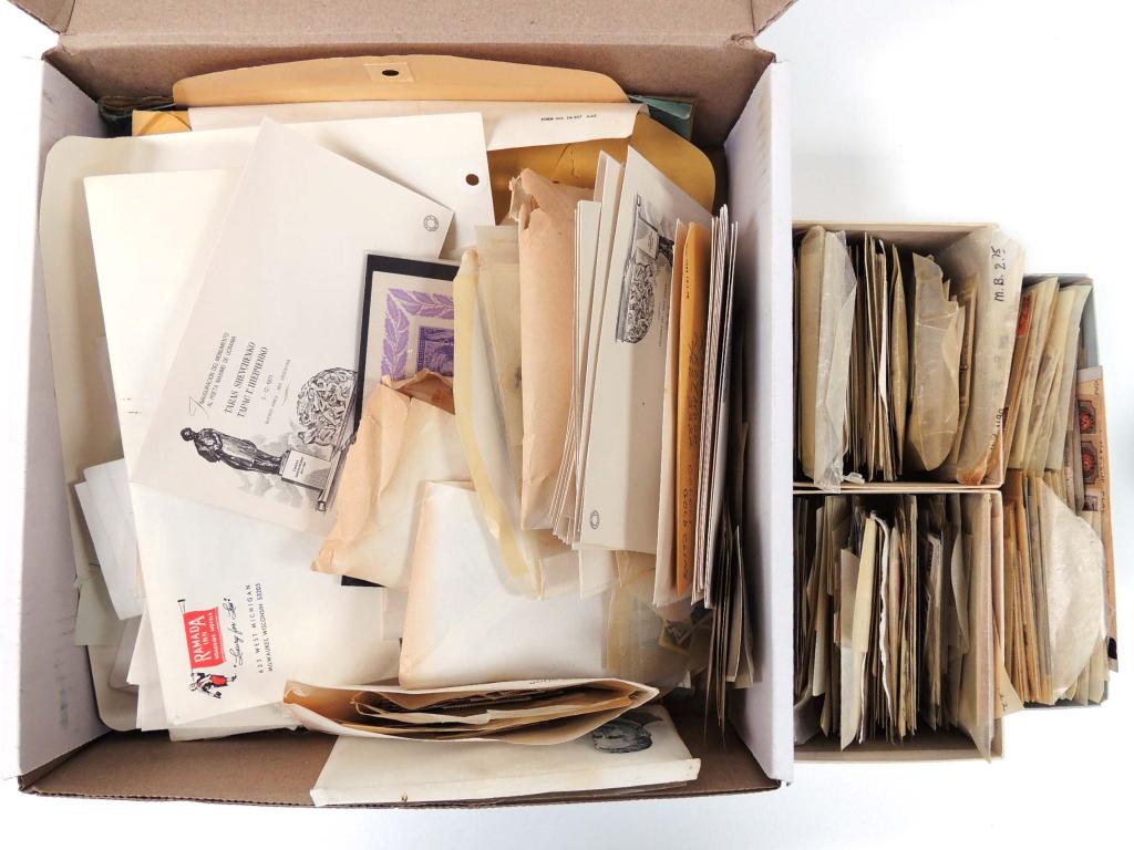 Boxes of Stamps: Older, nicer stamps from Russia, Ukraine, Europe, U.S., Vatican.