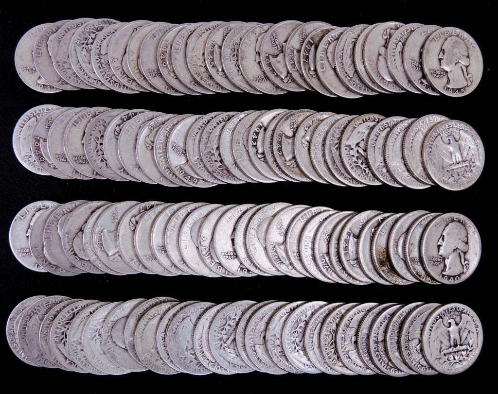 1940's Washington Silver Quarters (100) (1 of 1)