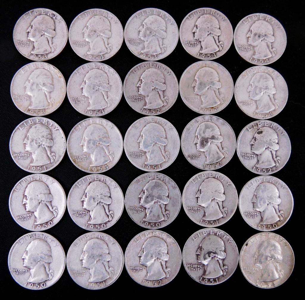 Early 1950's Washington Silver Quarters (25) (1 of 2)