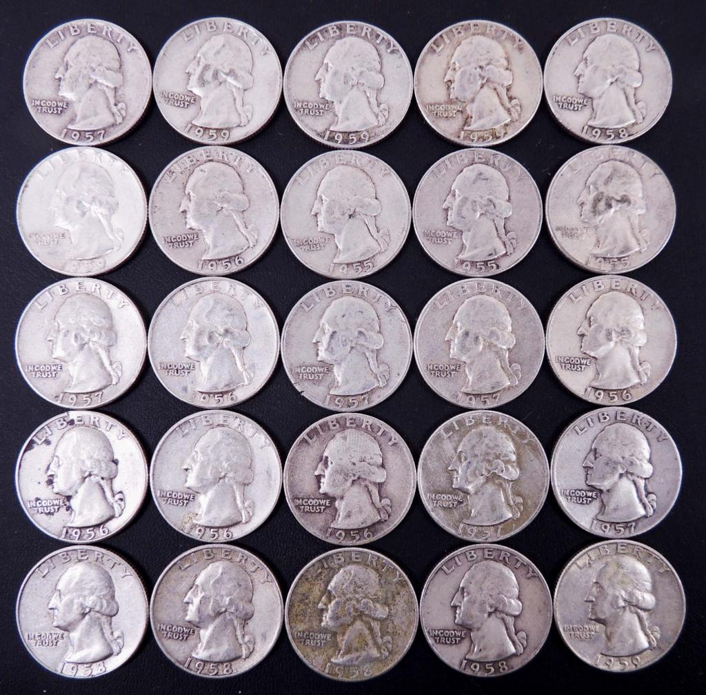 Late 1950's Washington Silver Quarters (25) (1 of 2)