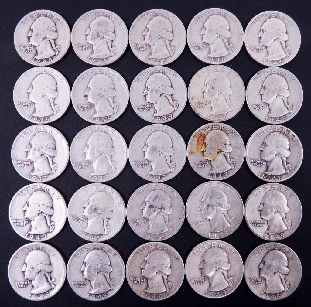 Late 1940's Washington Silver Quarters (25) (1 of 2)