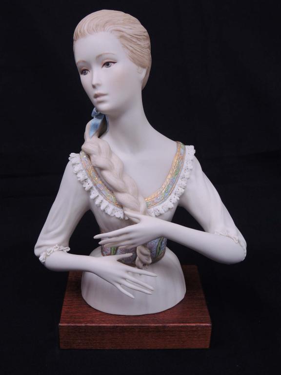 Cybis Porcelain Woman Figure: #317. 11.25" tall with wood base.